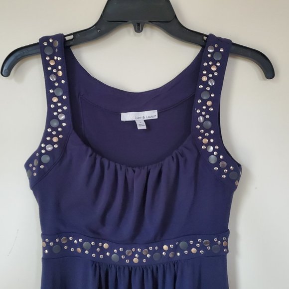 Lucy & Laurel Navy Blue Dress with Metal Embellishments Size Small - Picture 2 of 7